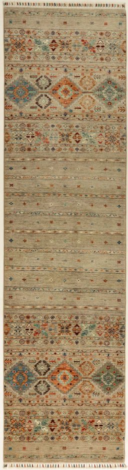 Full view of New Samarkand rug from Pakistan, 297 × 81 cm in Gray tones