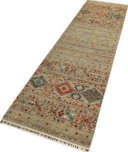 Corner detail of New Samarkand rug showing border pattern and Wool pile