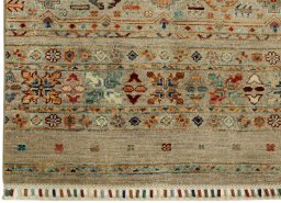 Full view of New Samarkand rug from Pakistan, 297 × 81 cm in Gray tones