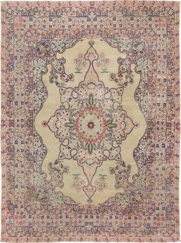 Full view of 1880s Antique Carpets rug from Iran / Persia, 370 × 275 cm in Beige tones