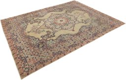 Close-up detail of 1880s Antique Carpets rug from Iran / Persia showing Wool weave