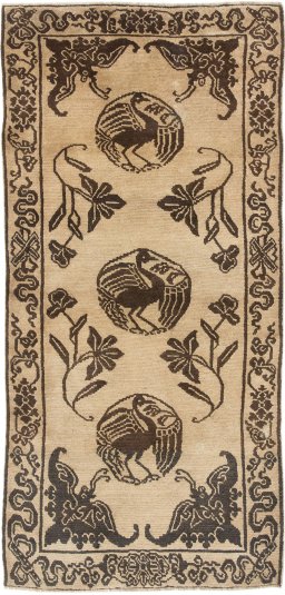 Full view of 1900s Antique Carpets rug from China, 167 × 78 cm in Beige tones