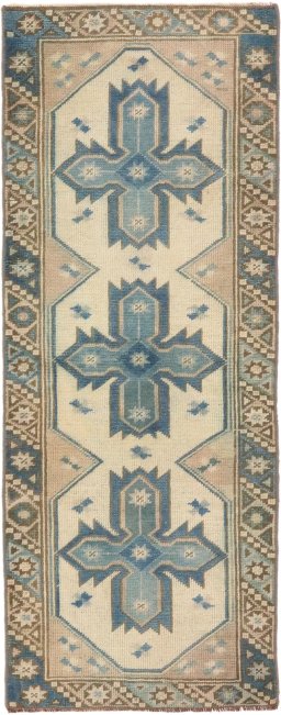 Full view of 1920s Antique Carpets rug from Turkey, 155 × 60 cm in Cream tones