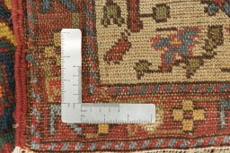 Corner detail of 1870s Antique Carpets rug showing border pattern and Wool pile