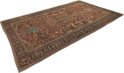 Corner detail of 1900s Antique Carpets rug showing border pattern and Wool pile