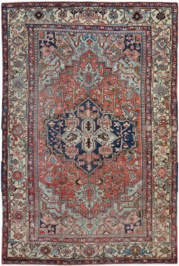 Full view of 1900s Antique Carpets rug from Iran / Persia, 295 × 198 cm in Red tones