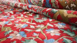 Close-up detail of 1930s Antique Carpets rug from Germany showing Wool weave