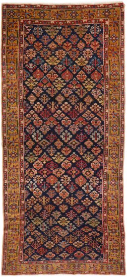 Full view of 1880s Antique Carpets rug from Iran / Persia, 276 × 121 cm in Dark blue tones