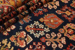 Full view of 1880s Antique Carpets rug from Iran / Persia, 276 × 121 cm in Dark blue tones