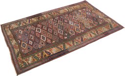 Corner detail of 1880s Antique Carpets rug showing border pattern and Wool pile