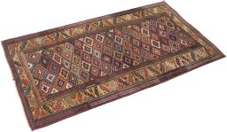 Close-up detail of 1880s Antique Carpets rug from Iran / Persia showing Wool weave