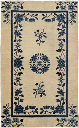 Full view of 1900s Antique Carpets rug from China, 148 × 90 cm in Cream tones