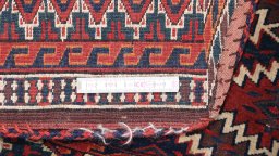 Close-up detail of 1920s Antique Carpets rug from Uzbekistan showing Wool weave
