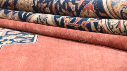 Close-up detail of 1910s Antique Carpets rug from Turkey showing Wool weave