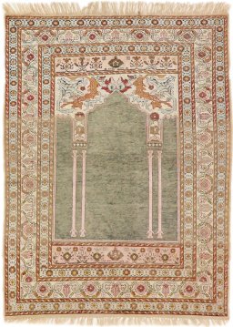 Full view of 1900s Antique Carpets rug from Turkey, 152 × 114 cm in Green tones