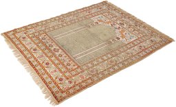 Corner detail of 1900s Antique Carpets rug showing border pattern and Silk pile