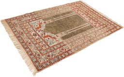 Close-up detail of 1900s Antique Carpets rug from Turkey showing Silk weave