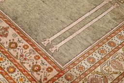 Close-up detail of 1900s Antique Carpets rug from Turkey showing Silk weave