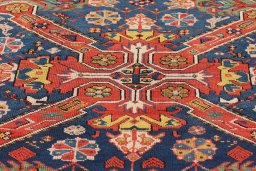 Full view of 1900s Antique Carpets rug from Armenia, 244 × 109 cm in Dark blue tones