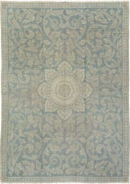 Full view of 1920s Antique Carpets rug from Spain, 376 × 269 cm in Dark blue tones
