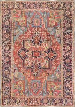 Full view of 1920s Antique Carpets rug from Iran / Persia, 365 × 260 cm in Red tones