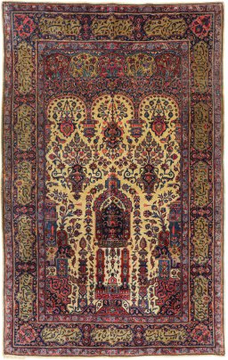 Full view of 1920s Antique Carpets rug from Iran / Persia, 195 × 120 cm in Beige tones