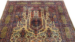 Close-up detail of 1920s Antique Carpets rug from Iran / Persia showing Wool weave