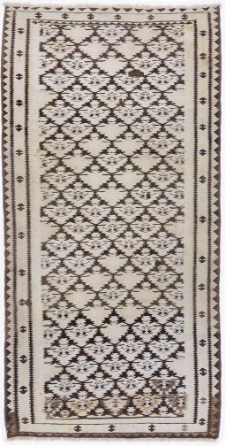 Full view of 1920s Kilim Antique rug from Iran / Persia, 185 × 97 cm in Cream tones
