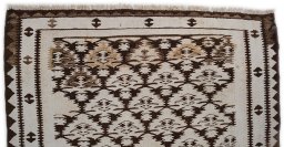 Close-up detail of 1920s Kilim Antique rug from Iran / Persia showing Wool weave