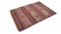 Corner detail of New Kilim Antique rug showing border pattern and Wool pile