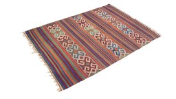 Close-up detail of New Kilim Antique rug from Iran / Persia showing Wool weave