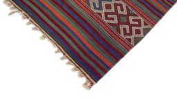 Backside of handmade New Kilim Antique rug showing knot structure and weave density