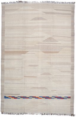 Full view of New Kilim Antique rug from Iran / Persia, 323 × 216 cm in Beige tones