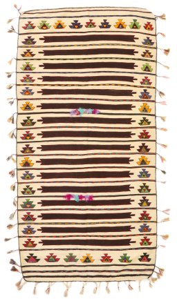 Full view of 1900s Kilim Antique rug from Turkey, 226 × 114 cm in Cream tones