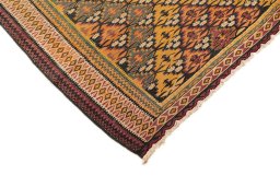 Surface texture of 1920s Kilim Antique rug with natural Wool and intricate pattern