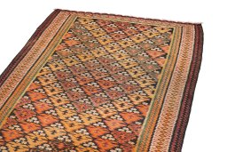 Backside of handmade 1920s Kilim Antique rug showing knot structure and weave density
