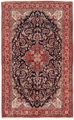 Full view of 1950s Semi-antique Carpets rug from Iran / Persia, 211 × 136 cm in Black tones