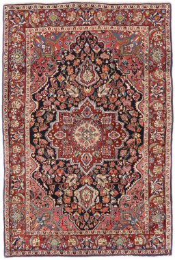 Full view of 1950s Semi-antique Carpets rug from Iran / Persia, 155 × 104 cm in Black tones