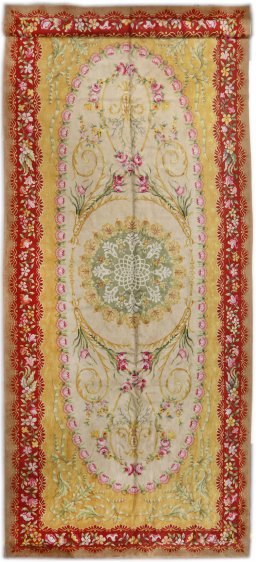 Full view of 1970s Semi-antique Carpets rug from Spain, 800 × 330 cm in Yellow tones