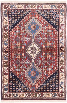 Full view of 1955s Semi-antique Carpets rug from Iran / Persia, 145 × 100 cm in Red tones