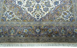 Full view of 2000s Kashan rug from Iran / Persia, 237 × 152 cm in Beige tones