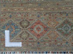 Corner detail of New Samarkand rug showing border pattern and Wool pile