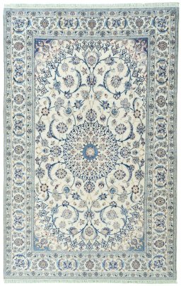 Full view of New Nain rug from Iran / Persia, 310 × 199 cm in Beige tones