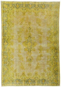 Full view of 1950s Vintage rug from Pakistan, 336 × 233 cm in Yellow tones