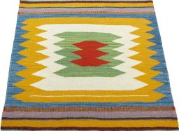 Close-up detail of New Kilim Sofre rug from Turkey showing Wool weave