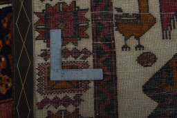 Close-up detail of 1930s Baloch rug from Iran / Persia showing Wool weave