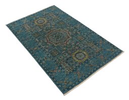 Corner detail of New Mamluk rug showing border pattern and Wool pile