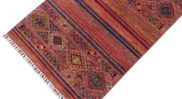 Backside of handmade New Samarkand rug showing knot structure and weave density