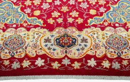 Full view of 2000s Kashan rug from Iran / Persia, 400 × 302 cm in Red tones