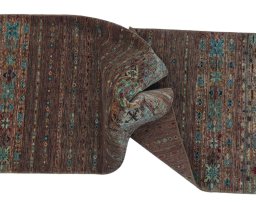 Full view of New Samarkand rug from Pakistan, 341 × 82 cm in Brown tones